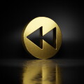 gold metal symbol of rewind  3D rendering with blurry reflection