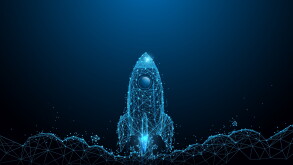 Rocket launch. Business startup concept form lines, triangles an