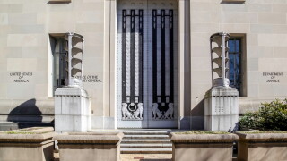 Washington D.C., USA - February 29, 2020: A door of United States Department of Justice(DOJ) on its headquarters building in Washington, D.C. USA.