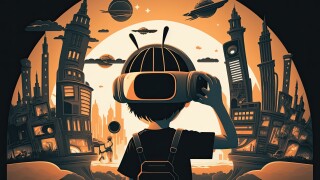 Paper Cut Style poster for Metaverse Virtual reality concept, Generative AI.