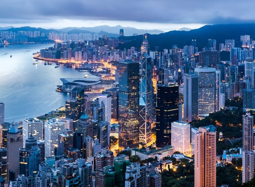Hong Kong city view from The Peak at twilight