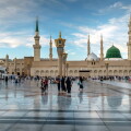Muslims gathered for worship Nabawi Mosque, Medina, Saudi Arabia