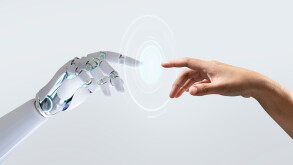 Technology meets humanity background, modern remake of The Creat