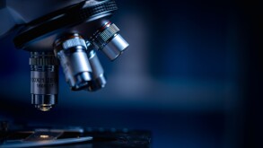 Closeup of Scientific microscope data analysis in the laboratory