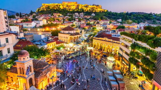 Athens, Greece -  Monastiraki Square and Acropolis