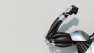 robot hand flexing on white background