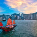 Junk boat in Hong Kong Victoria Harbour