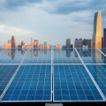 solar energy panel with city twilight