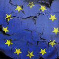 EU flag on crumbling background