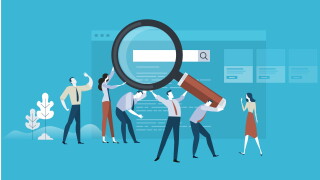 Web search. Flat design business people concept. Vector illustration concept for web banner, business presentation, advertising material.