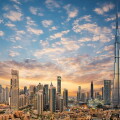 Amazing panoramic view on Dubai futuristic skyline, United Arab Emirates