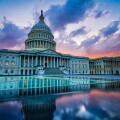 Dramatic sunset over the US capitol in Washington DC