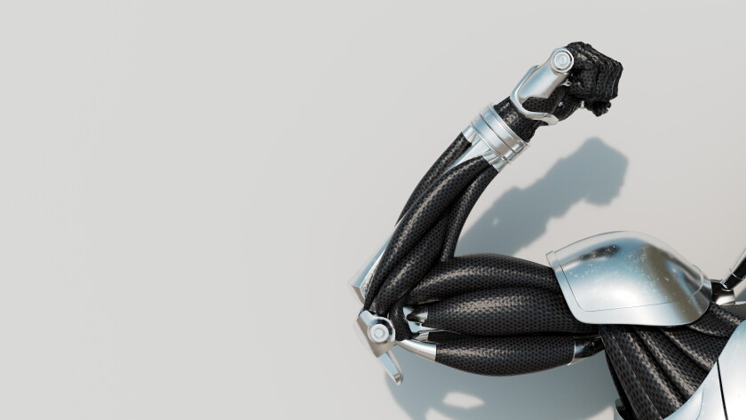 robot hand flexing on white background