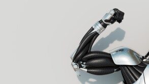 robot hand flexing on white background