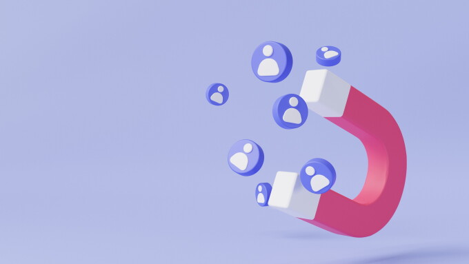 Magnet attracting people. Digital social marketing, Customer att