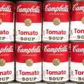Los Angeles, CA/USA 6-21-2021 Can tins of Campbell's brand tomato soup full frame in a row