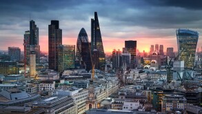 LONDON, UK - JANUARY 27, 2015: London's panorama in sun set. 