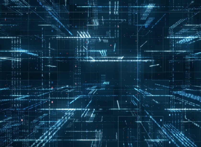 Digital binary code matrix background - 3D rendering of a scient