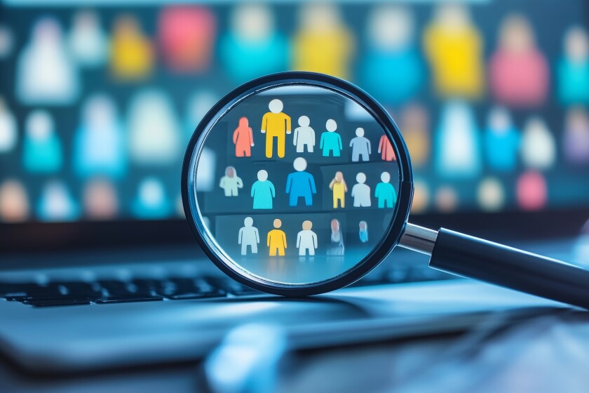 Search new job, finding candidate or discover talent, hiring and recruitment, SEO search engine optimization, find career opportunity concept, business people HR push magnifying glass on search, Gener